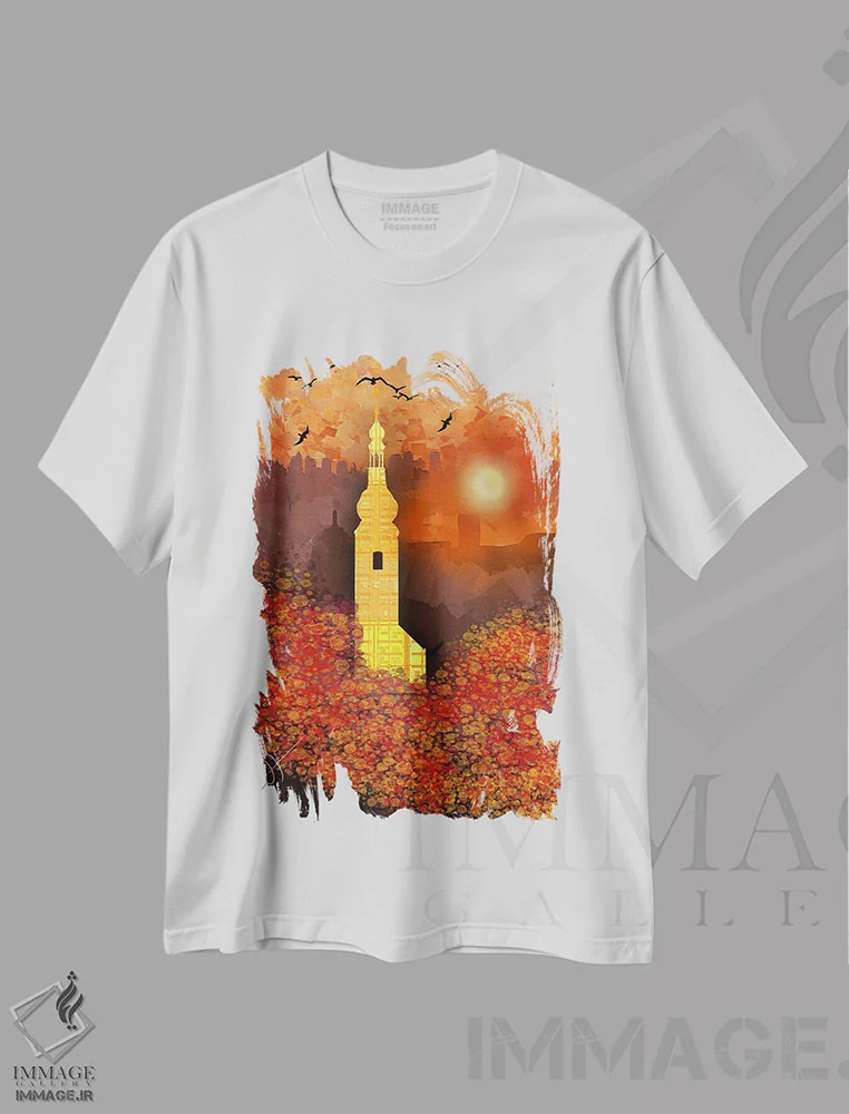 تیشرت سفید طرح دار معبد، هنر دیجیتال اثر دارلا فرارا | فروشگاه ایماژ