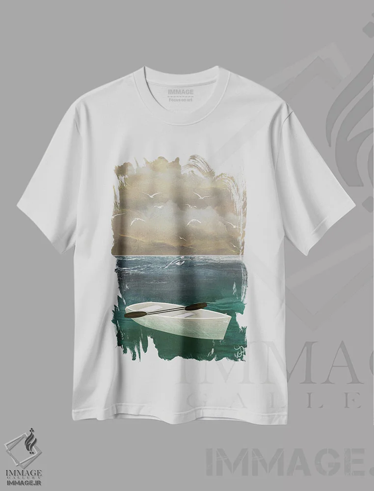 تیشرت سفید طرح دار مرغان دریایی، دکور ساحلی اثر دارلا فرارا | فروشگاه ایماژ