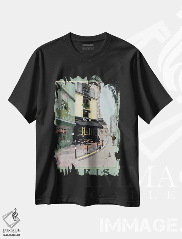 تیشرت مشکی طرح دار خانه اودت پاریس، هنر دیجیتال اثر دارلا فرارا | فروشگاه ایماژ