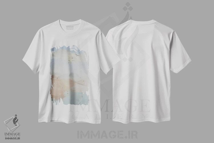 تیشرت سفید طرح دار ساحل کوهستانی، آبستره اثر دارلا فرارا | immage.ir
