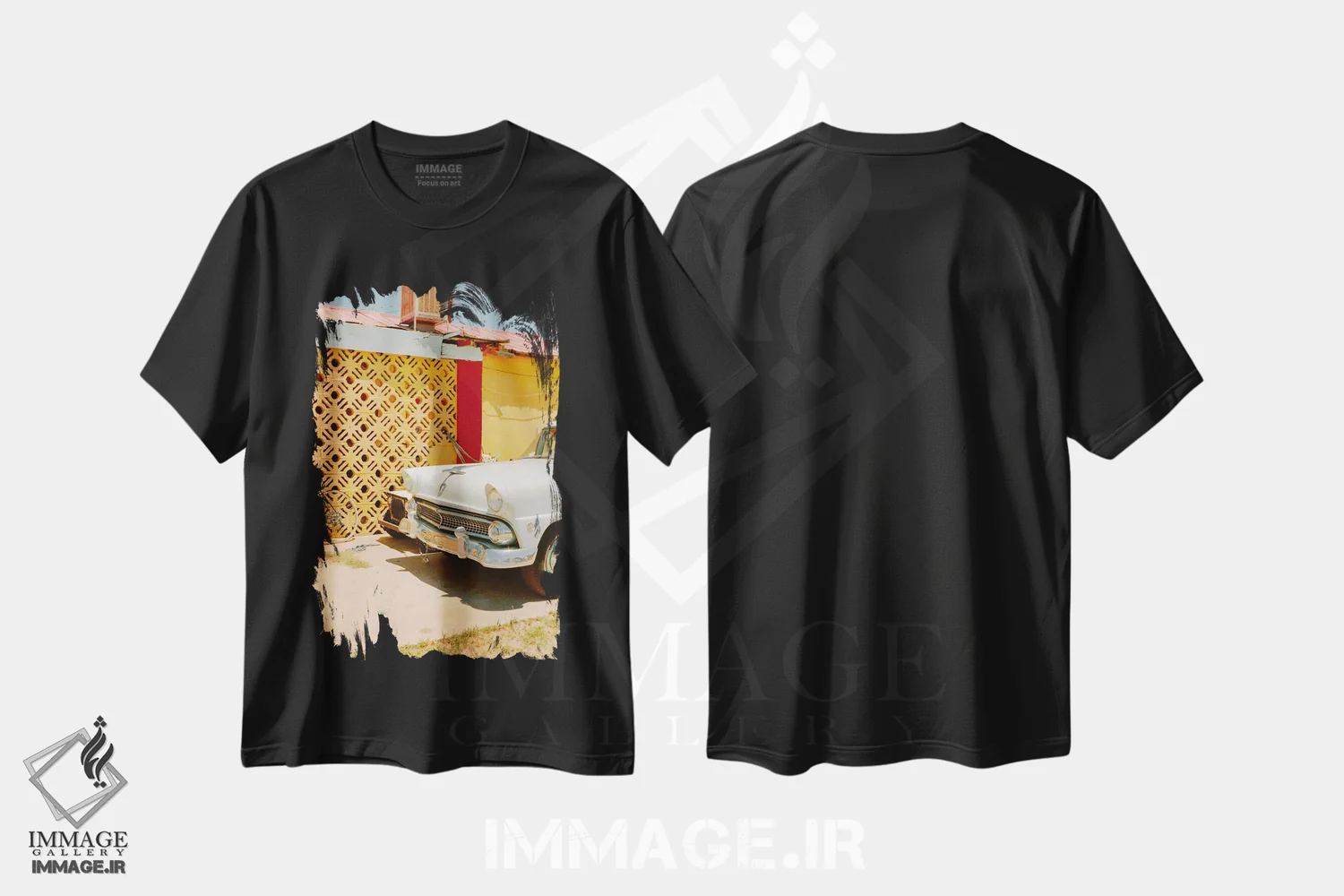 تیشرت مشکی طرح دار بازگشت به دهه شصت میلادی، مدیوم اثر دنیل گارسیا | فروشگاه ایماژ