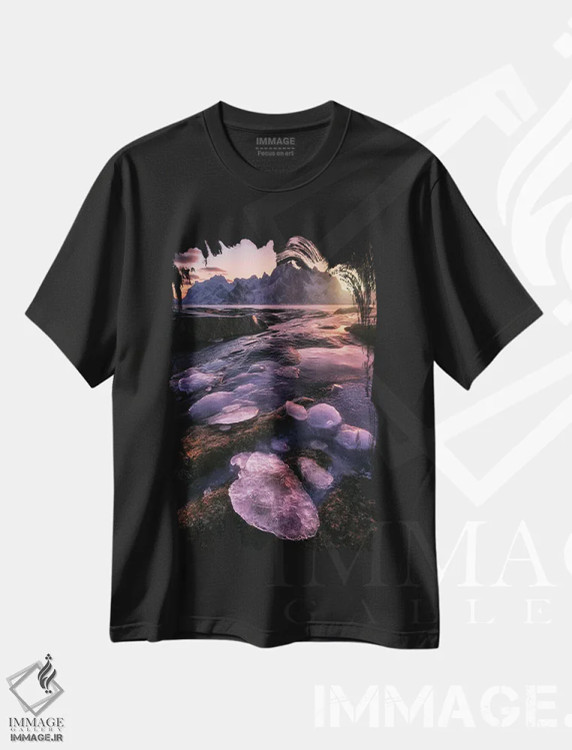 تیشرت مشکی طرح دار تابش قطبی در ساحل لوفوتن شمال نروژ، مدیوم اثر دنیل گاستاگر | فروشگاه ایماژ