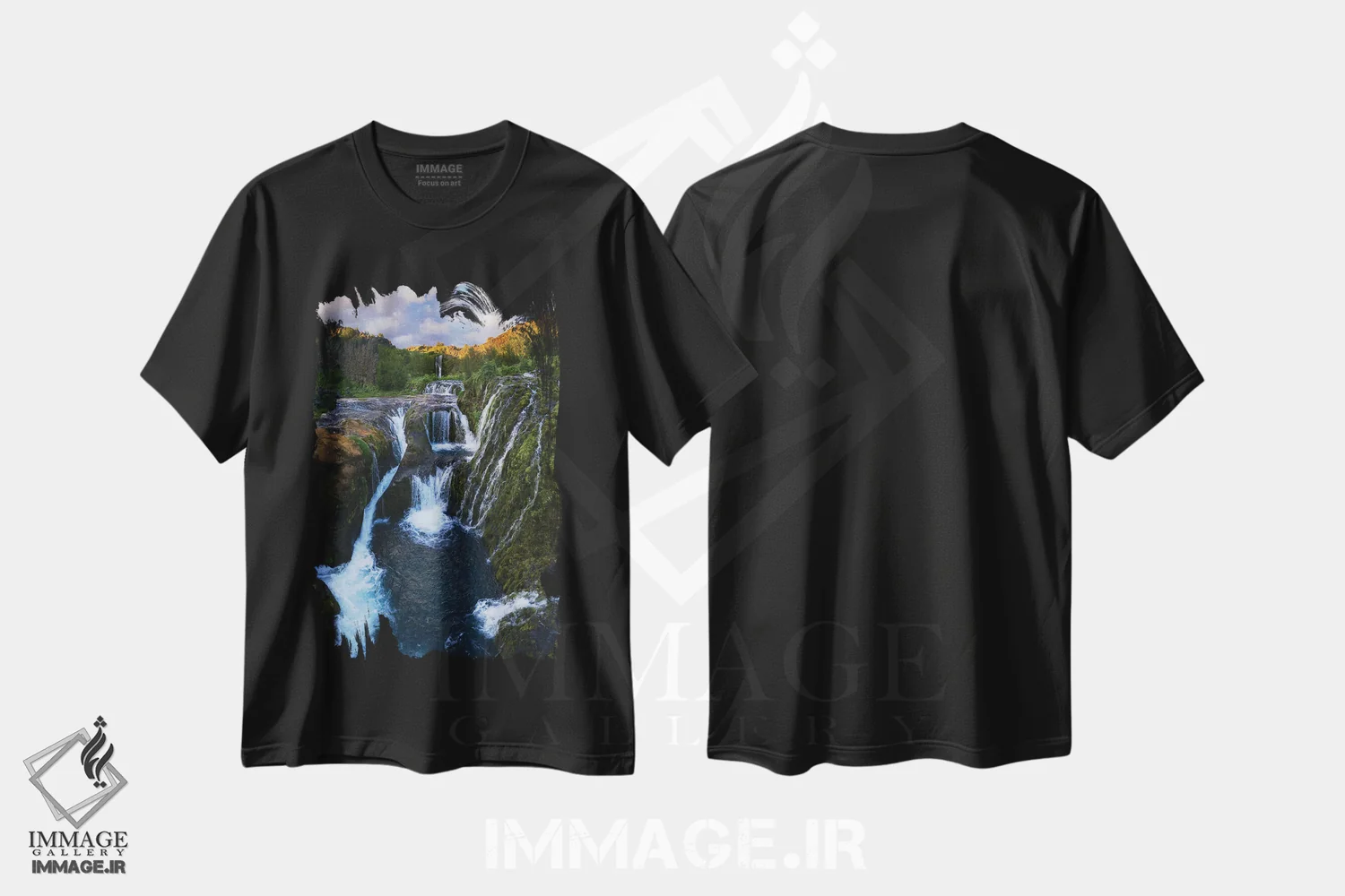 تیشرت مشکی طرح دار بهشت آبشارها در ایسلند، مدیوم اثر دنیل گاستاگر | immage.ir