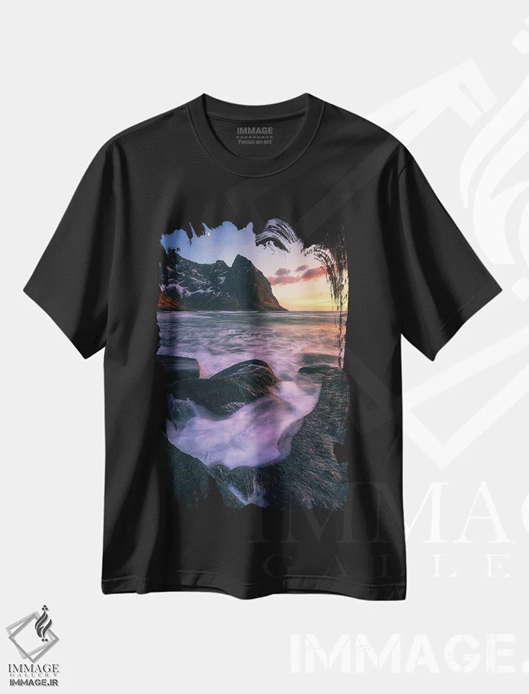تیشرت مشکی طرح دار غروب در ساحل کوال ویکا، مدیوم اثر دنیل گاستاگر | immage.ir