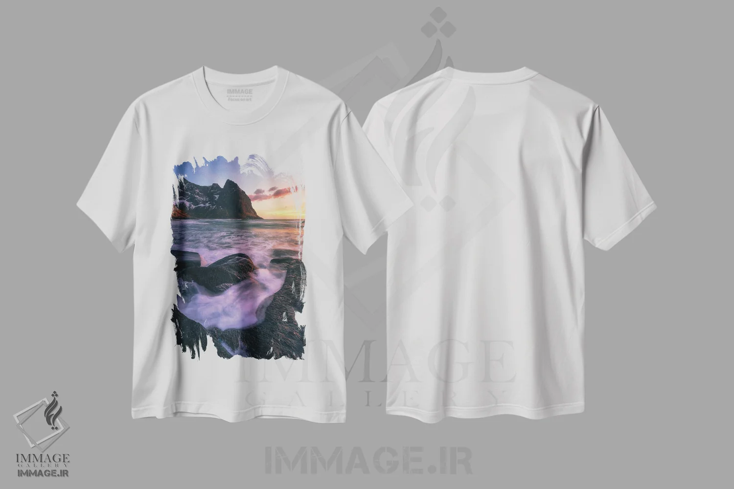 تیشرت سفید طرح دار غروب در ساحل کوال ویکا، مدیوم اثر دنیل گاستاگر | فروشگاه ایماژ