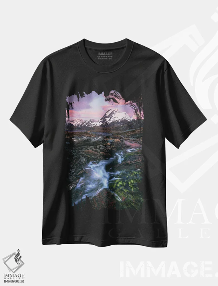 تیشرت مشکی طرح دار طلوع صورتی و طوفانی در شمال نروژ، مدیوم اثر دنیل گاستاگر | immage.ir