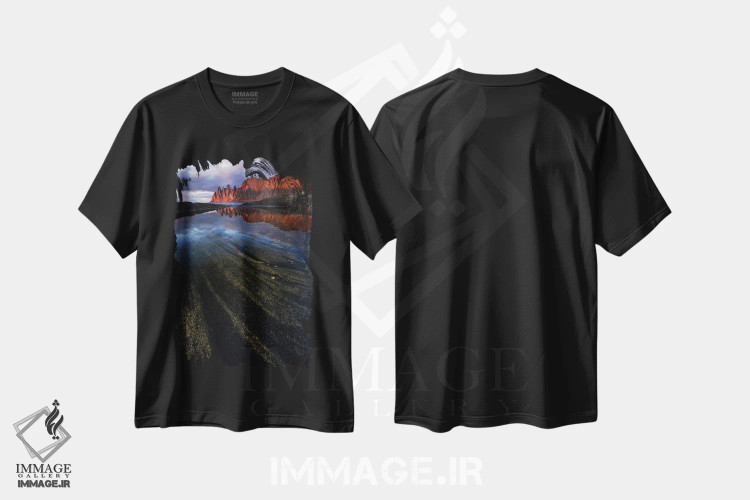 تیشرت مشکی طرح دار غروب سرخ در ساحل سنیا، مدیوم اثر دنیل گاستاگر | immage.ir