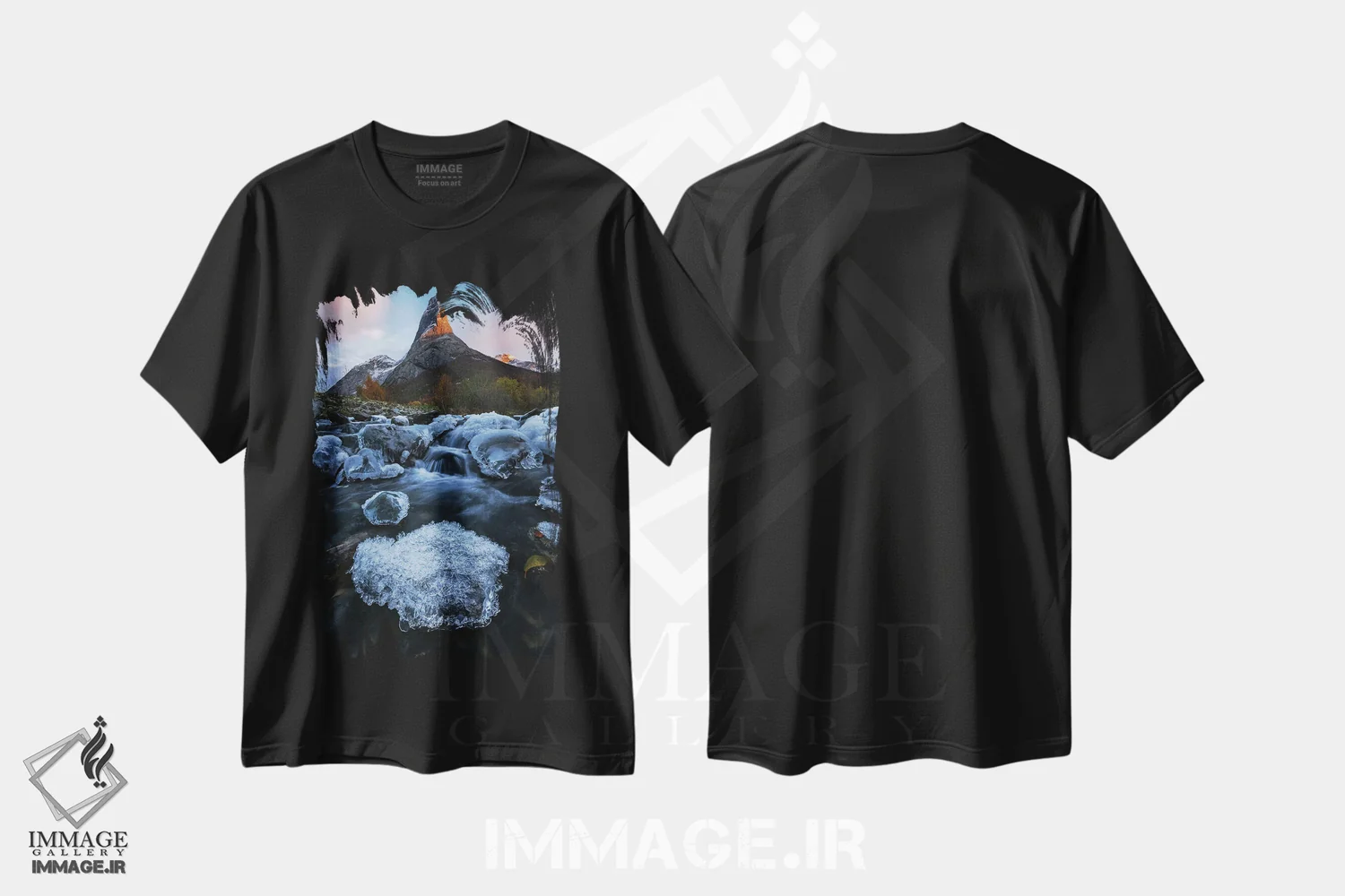 تیشرت مشکی طرح دار رودخانه یخ زده در شمال نروژ، مدیوم اثر دنیل گاستاگر | فروشگاه ایماژ