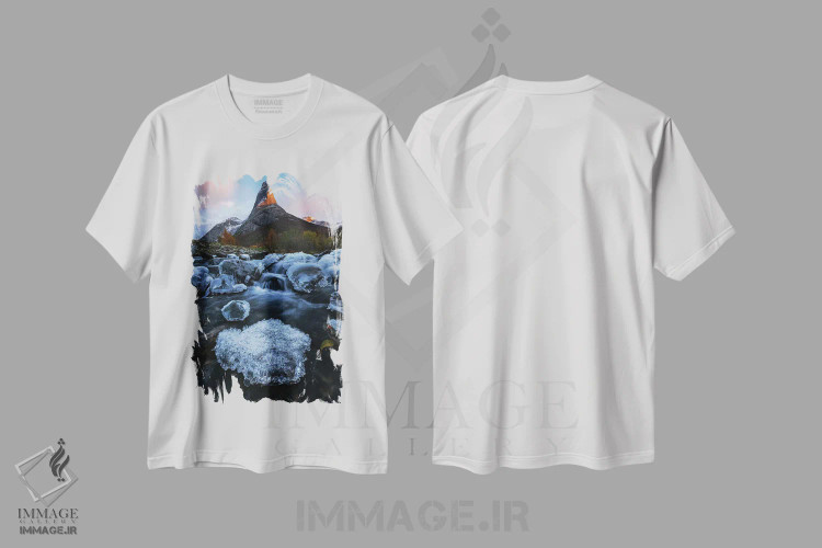 تیشرت سفید طرح دار رودخانه یخ زده در شمال نروژ، مدیوم اثر دنیل گاستاگر | immage.ir