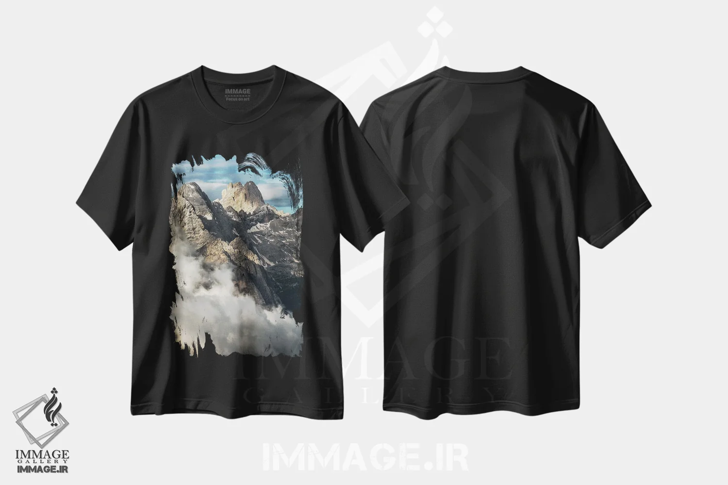 تیشرت مشکی طرح دار منظره کوهستانی ابری در دولومیت، مدیوم اثر دنیل گاستاگر | فروشگاه ایماژ
