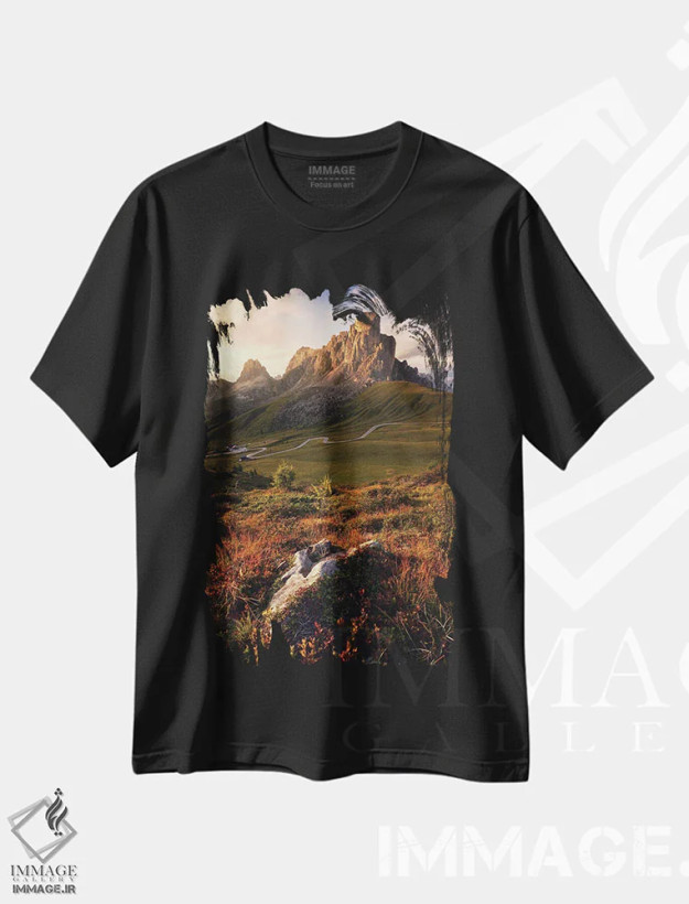 تیشرت مشکی طرح دار غروب تابستانی در پاسو جیاو، مدیوم اثر دنیل گاستاگر | فروشگاه ایماژ