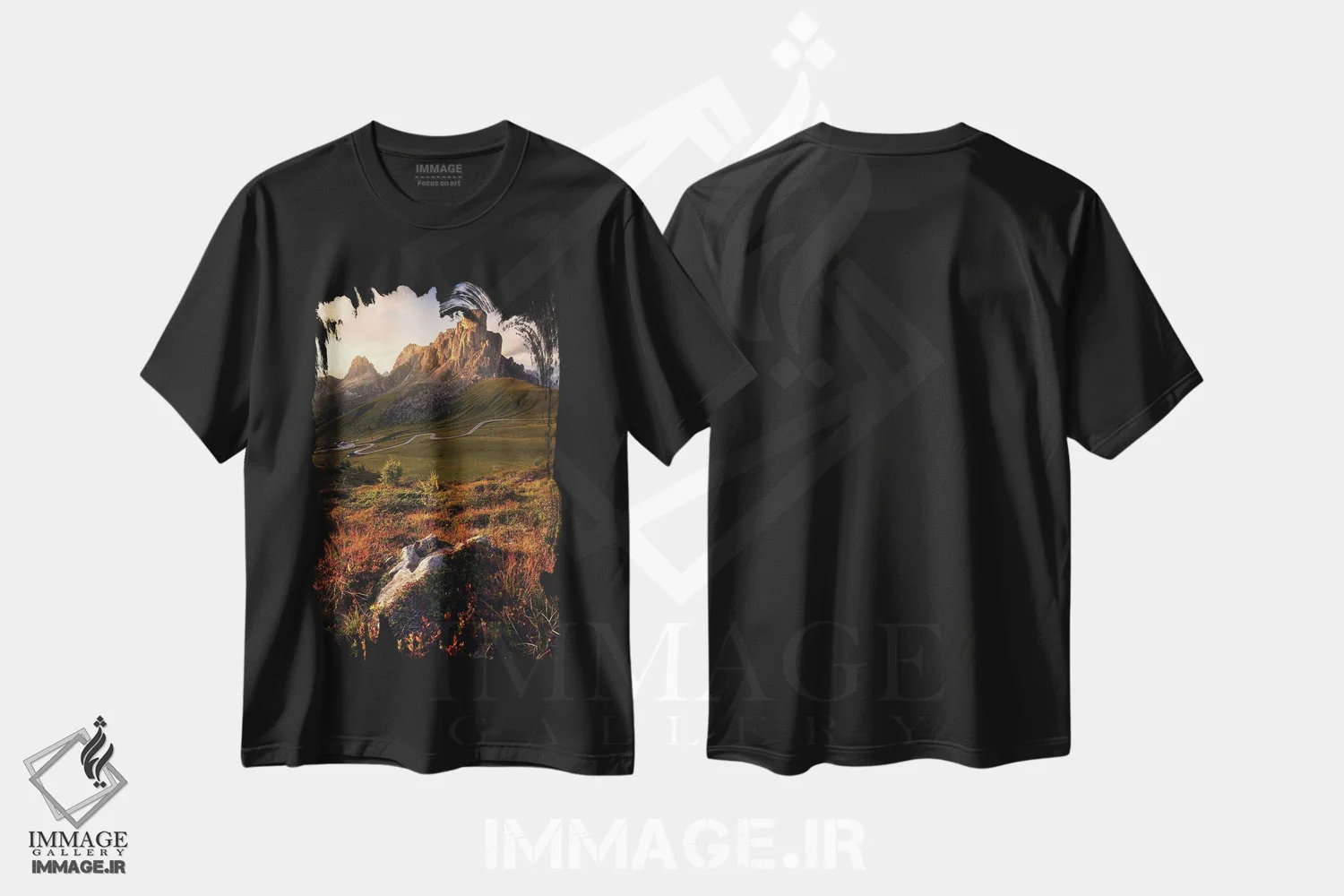 تیشرت مشکی طرح دار غروب تابستانی در پاسو جیاو، مدیوم اثر دنیل گاستاگر | فروشگاه ایماژ