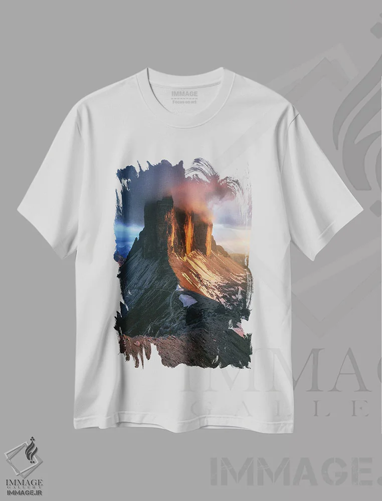 تیشرت سفید طرح دار غروب شعله ور در تره چیمه دی لاواردو، مدیوم اثر دنیل گاستاگر | immage.ir