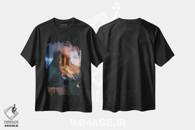 تیشرت مشکی طرح دار غروب شعله ور در تره چیمه دی لاواردو، مدیوم اثر دنیل گاستاگر | فروشگاه ایماژ