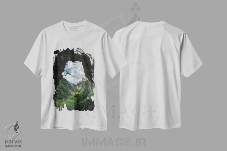 تیشرت سفید طرح دار غار اسرارآمیز آلپی در آلپ فرانسه، مدیوم اثر دنیل گاستاگر | فروشگاه ایماژ