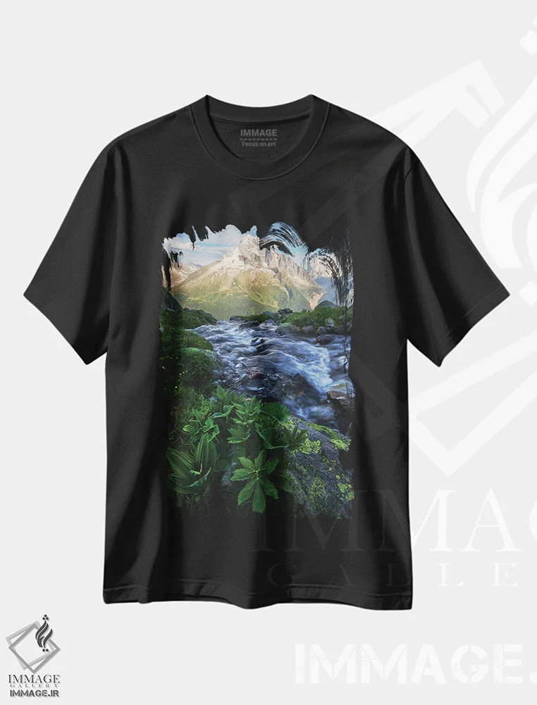 تیشرت مشکی طرح دار عصر تابستانی آرام در آلپ فرانسه، مدیوم اثر دنیل گاستاگر | فروشگاه ایماژ