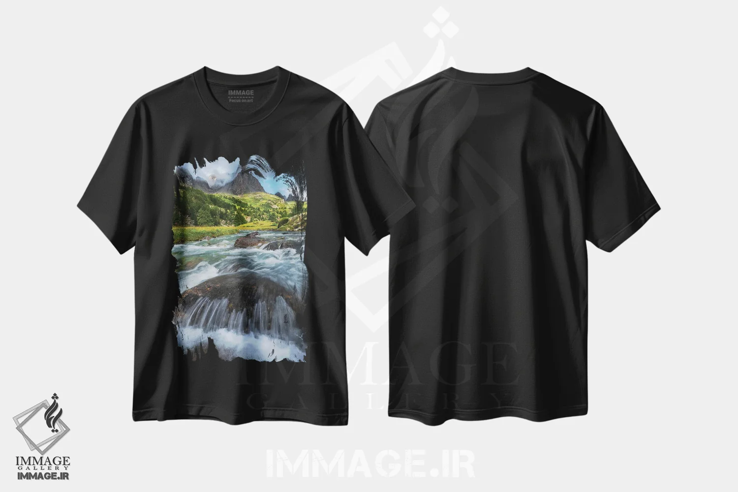 تیشرت مشکی طرح دار نور طلایی صبحگاهی در آلپ فرانسه، مدیوم اثر دنیل گاستاگر | فروشگاه ایماژ