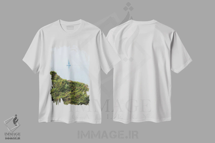 تیشرت سفید طرح دار قایق بادبانی در ساحل بریتانی، مدیوم اثر دنیل گاستاگر | immage.ir