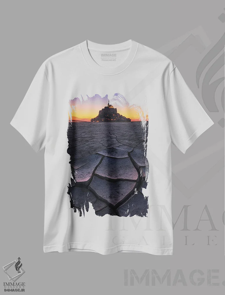 تیشرت سفید طرح دار غروب در لو مون سن میشل، مدیوم اثر دنیل گاستاگر | immage.ir