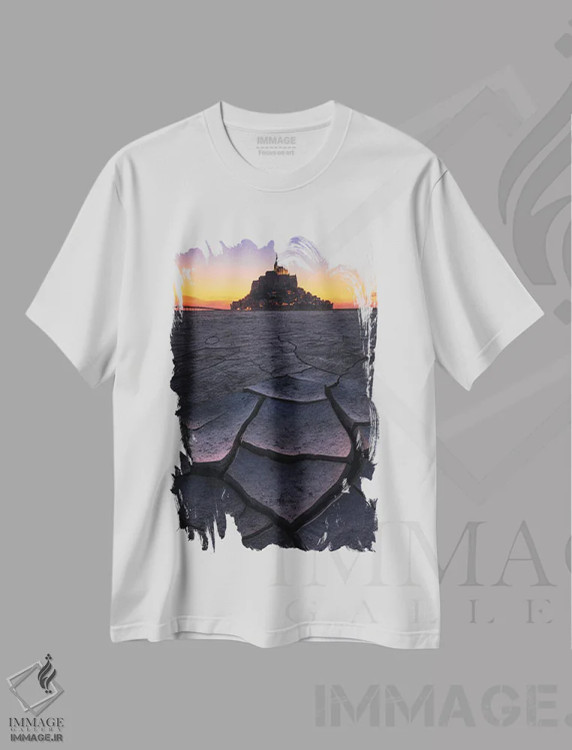 تیشرت سفید طرح دار غروب در لو مون سن میشل، مدیوم اثر دنیل گاستاگر | immage.ir