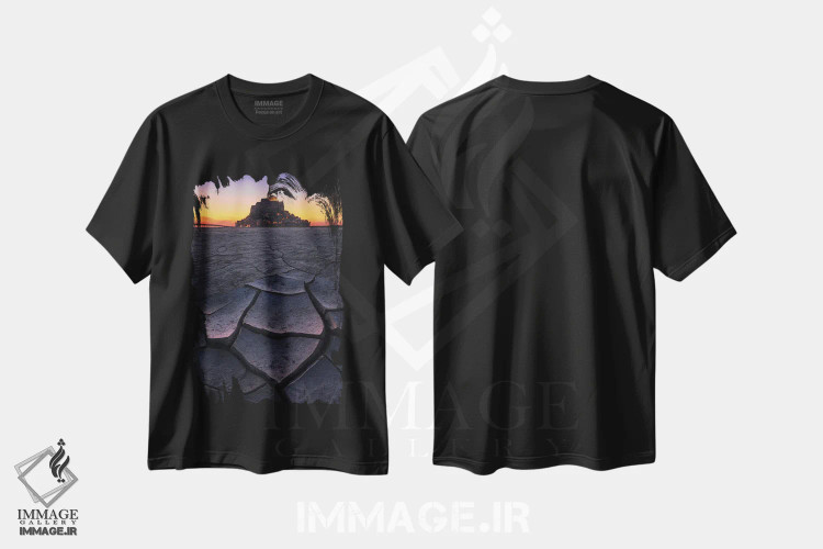 تیشرت مشکی طرح دار غروب در لو مون سن میشل، مدیوم اثر دنیل گاستاگر | فروشگاه ایماژ