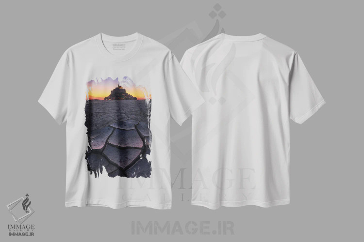 تیشرت سفید طرح دار غروب در لو مون سن میشل، مدیوم اثر دنیل گاستاگر | immage.ir