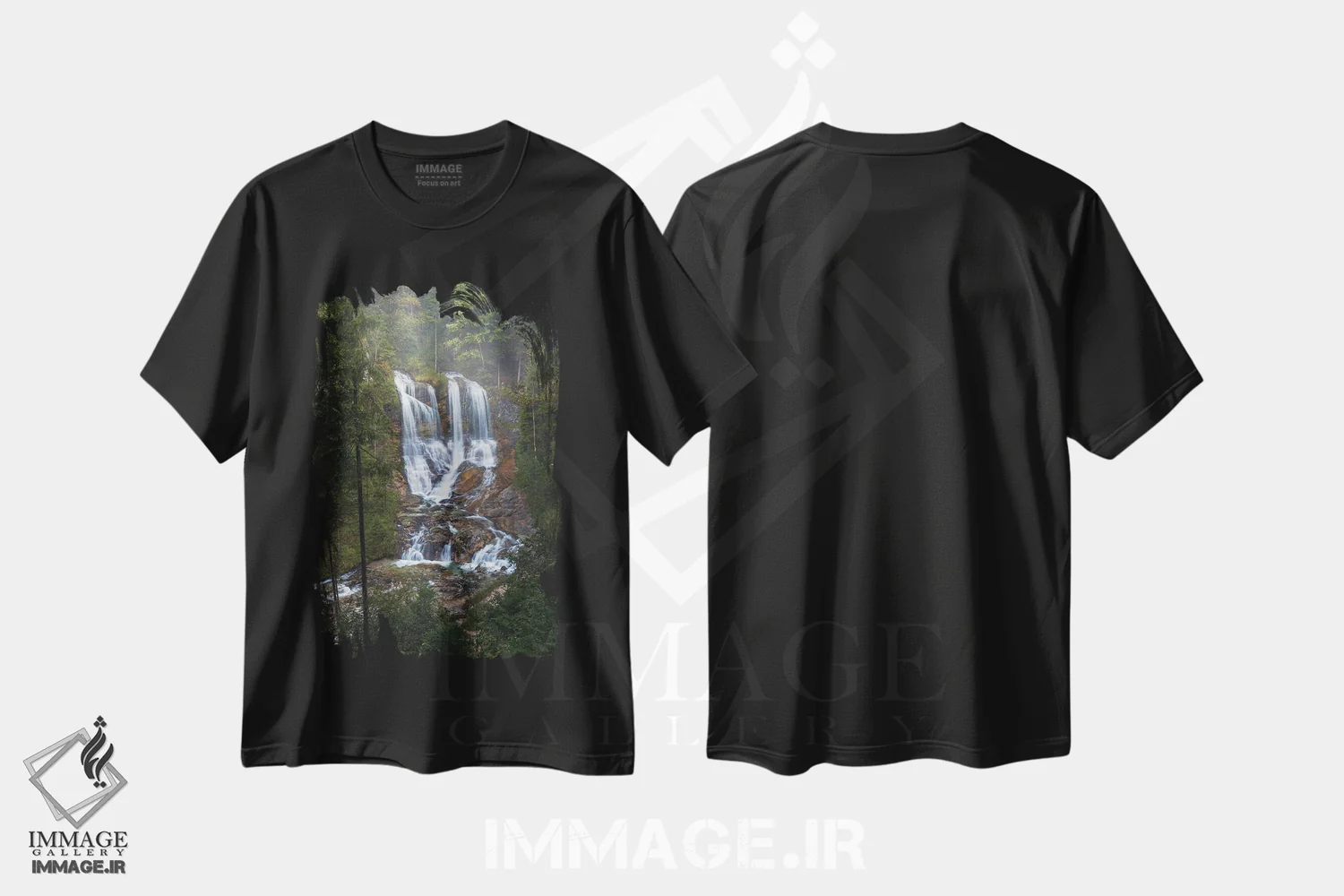 تیشرت مشکی طرح دار نمای آبشار مه آلود، مدیوم اثر دنیل گاستاگر | immage.ir