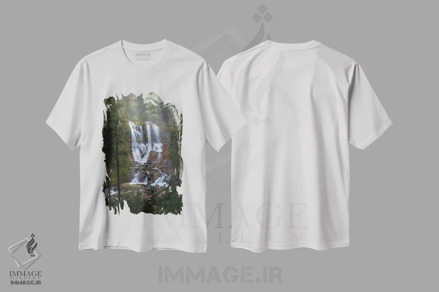تیشرت سفید طرح دار نمای آبشار مه آلود، مدیوم اثر دنیل گاستاگر | فروشگاه ایماژ