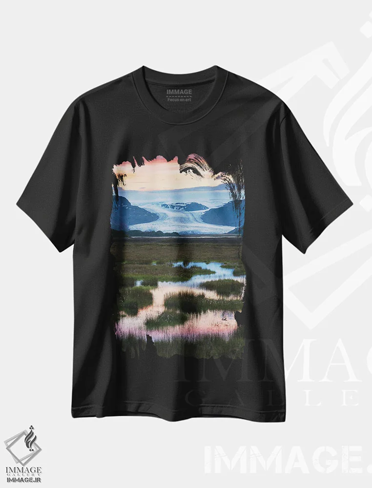 تیشرت مشکی طرح دار رنگ های نرم صبحگاهی در ایسلند، مدیوم اثر دنیل گاستاگر | فروشگاه ایماژ