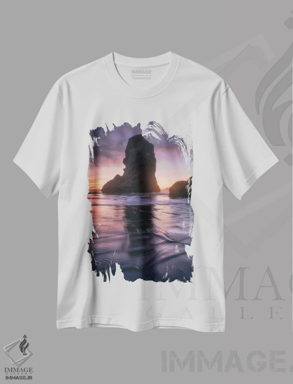 تیشرت سفید طرح دار غروب ساحل بندن، مدیوم اثر دنیل گاستاگر | فروشگاه ایماژ