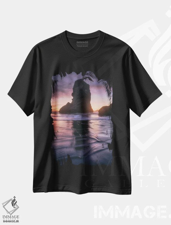 تیشرت مشکی طرح دار غروب ساحل بندن، مدیوم اثر دنیل گاستاگر | immage.ir
