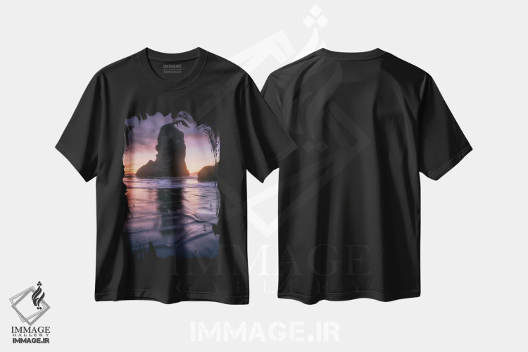 تیشرت مشکی طرح دار غروب ساحل بندن، مدیوم اثر دنیل گاستاگر | immage.ir