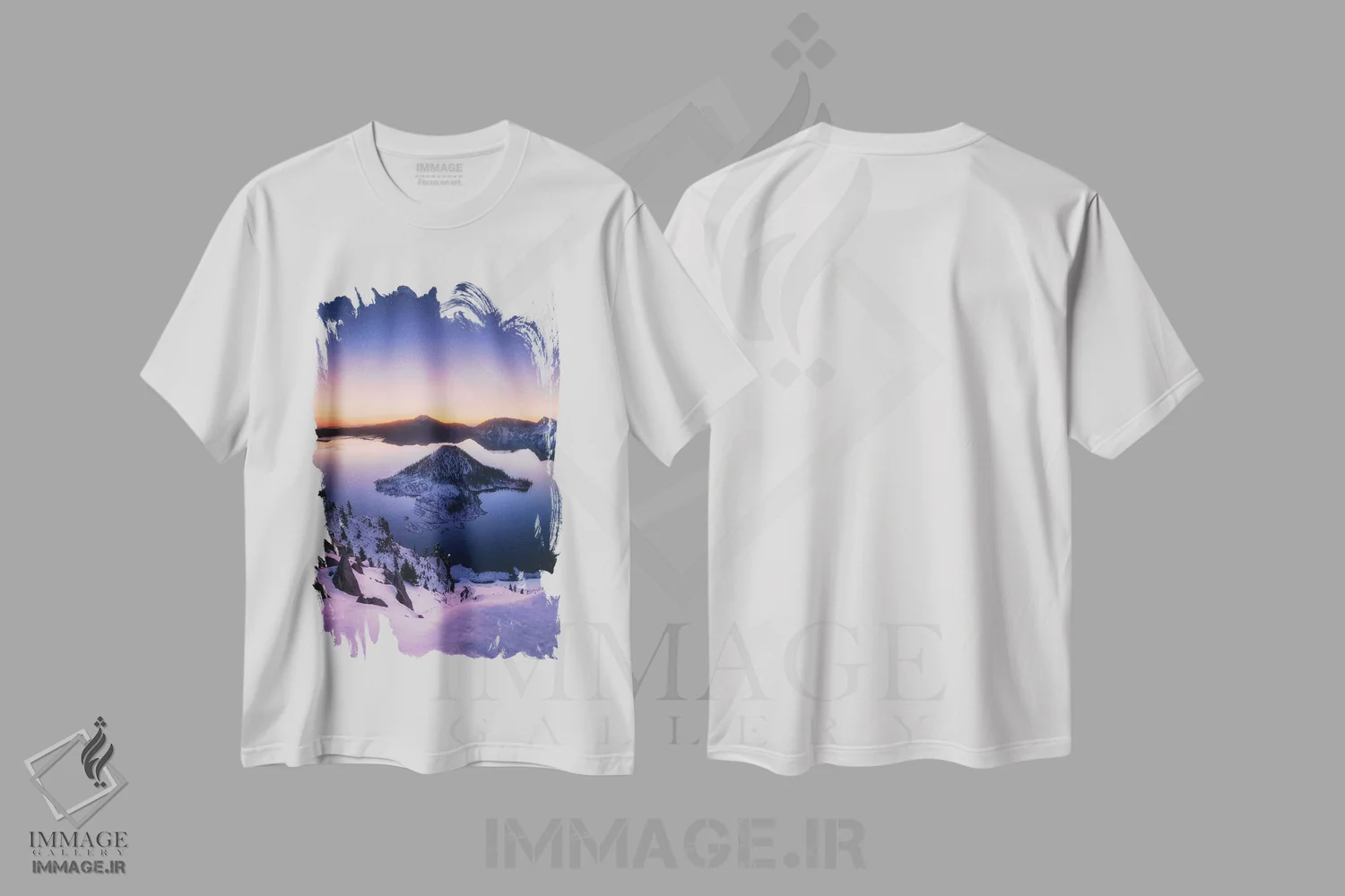 تیشرت سفید طرح دار سپیده دم در دریاچه کراتر، مدیوم اثر دنیل گاستاگر | فروشگاه ایماژ
