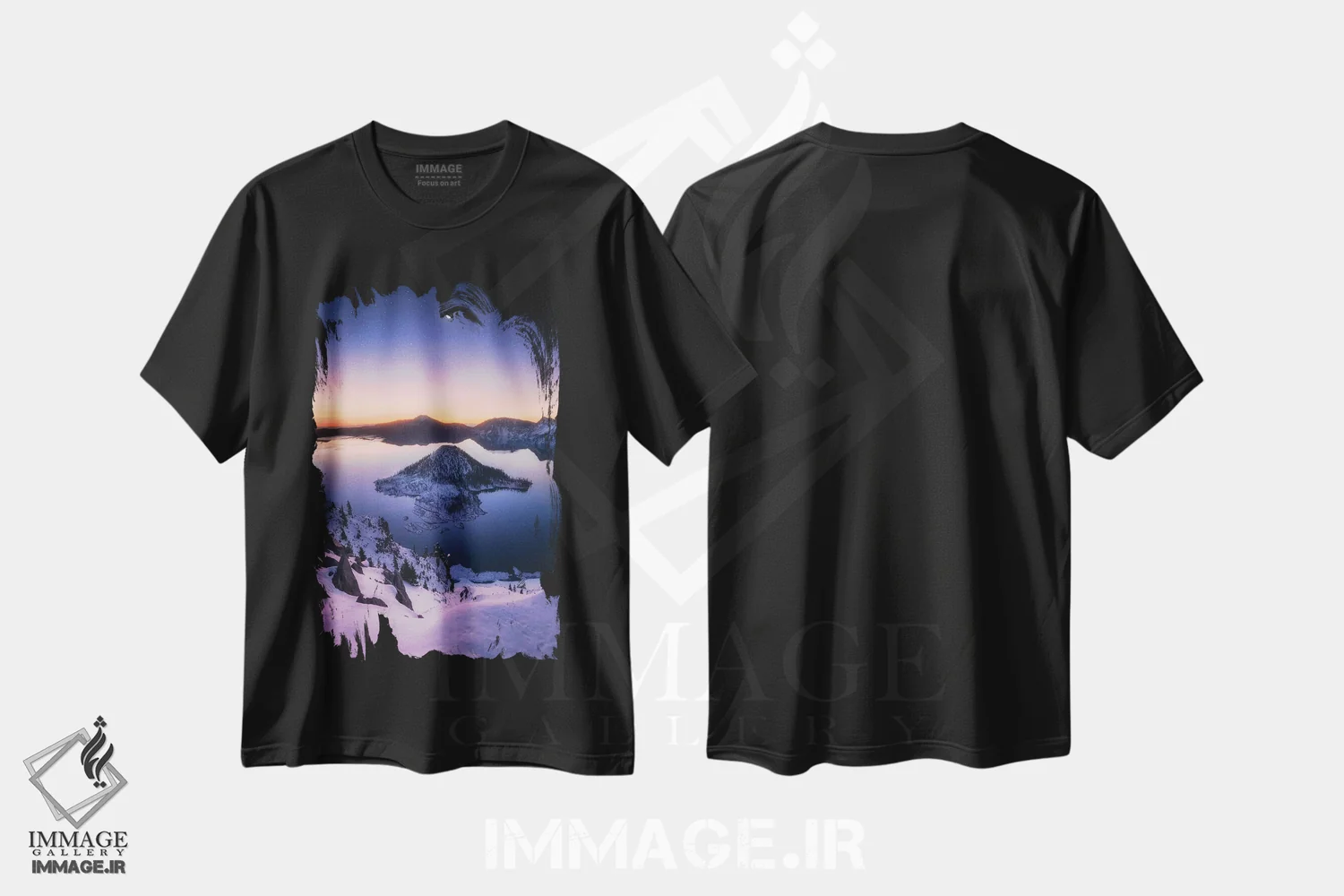 تیشرت مشکی طرح دار سپیده دم در دریاچه کراتر، مدیوم اثر دنیل گاستاگر | immage.ir