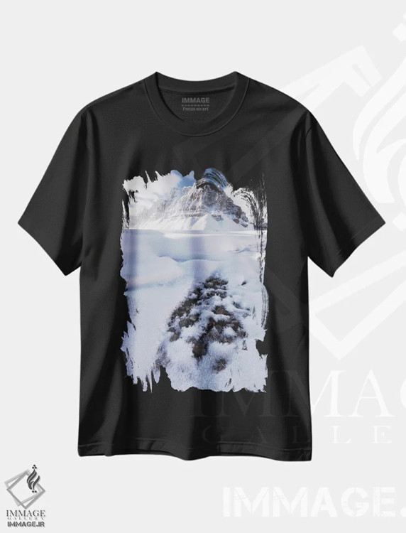 تیشرت مشکی طرح دار صبح سرد زمستانی در دریاچه بو کانادا، مدیوم اثر دنیل گاستاگر | فروشگاه ایماژ
