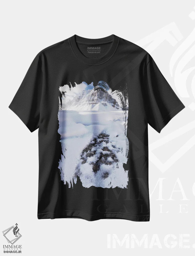 تیشرت مشکی طرح دار صبح سرد زمستانی در دریاچه بو کانادا، مدیوم اثر دنیل گاستاگر | فروشگاه ایماژ