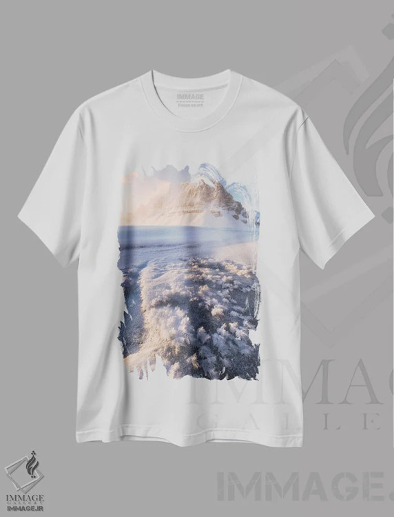 تیشرت سفید طرح دار طلوع زمستانی سرد در دریاچه بو کانادا، مدیوم اثر دنیل گاستاگر | فروشگاه ایماژ