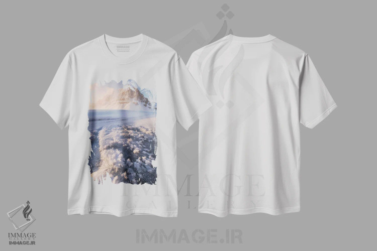 تیشرت سفید طرح دار طلوع زمستانی سرد در دریاچه بو کانادا، مدیوم اثر دنیل گاستاگر | فروشگاه ایماژ