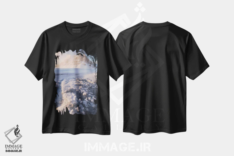 تیشرت مشکی طرح دار طلوع زمستانی سرد در دریاچه بو کانادا، مدیوم اثر دنیل گاستاگر | immage.ir