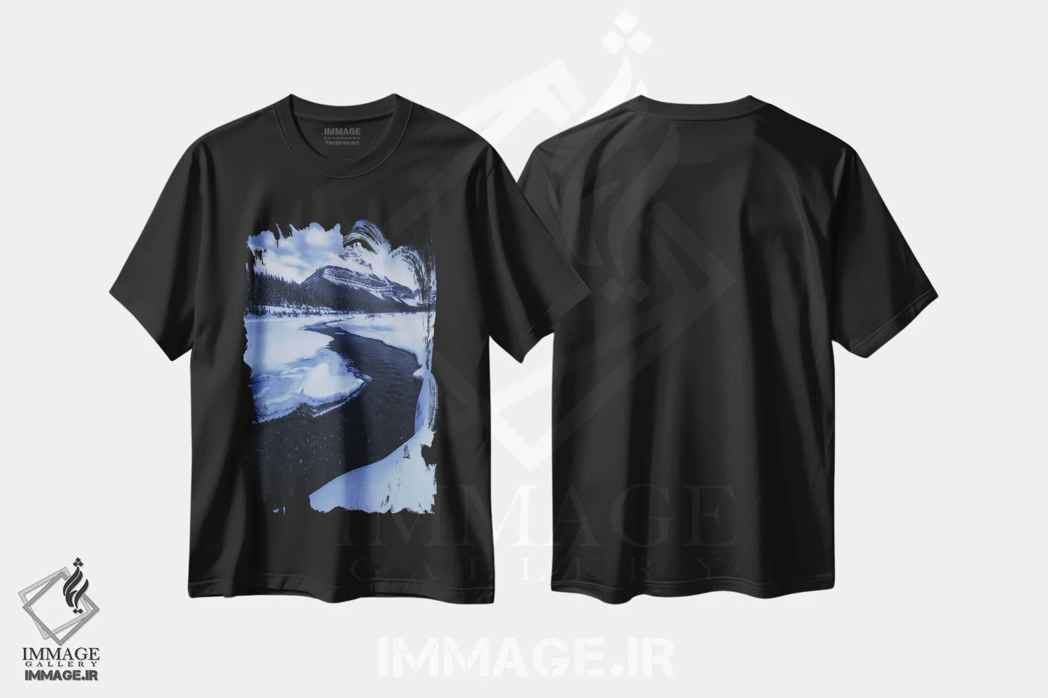 تیشرت مشکی طرح دار ساعت آبی زمستانی در رشته کوه های راکی، دکور تعطیلات اثر دنیل گاستاگر | فروشگاه ایماژ