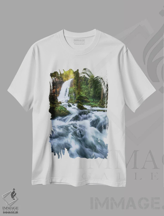 تیشرت سفید طرح دار آبشار نمادین در اتریش، مدیوم اثر دنیل گاستاگر | فروشگاه ایماژ