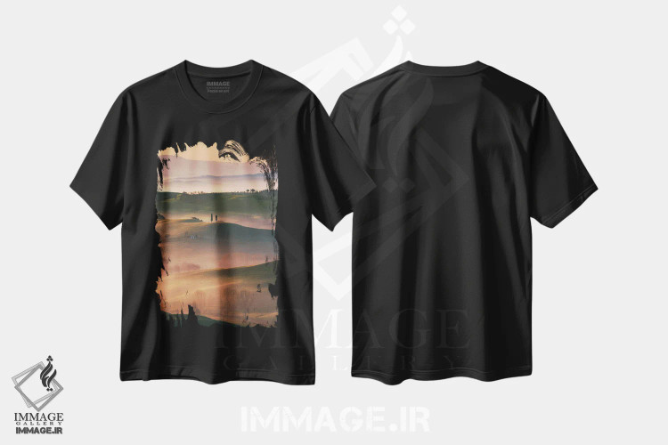 تیشرت مشکی طرح دار صبح طلایی در تپه های زیبای توسکانی، مدیوم اثر دنیل گاستاگر | فروشگاه ایماژ
