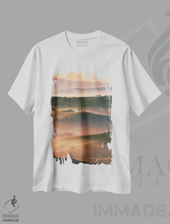 تیشرت سفید طرح دار صبح طلایی در تپه های زیبای توسکانی، مدیوم اثر دنیل گاستاگر | immage.ir