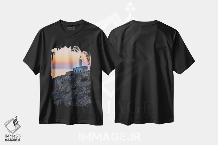 تیشرت مشکی طرح دار فانوس دریایی در مایورکا هنگام غروب، مدیوم اثر دنیل گاستاگر | فروشگاه ایماژ