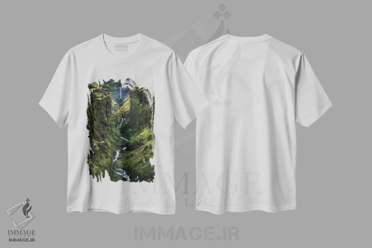 تیشرت سفید طرح دار دره ی سبز و تماشایی در ایسلند، مدیوم اثر دنیل گاستاگر | immage.ir