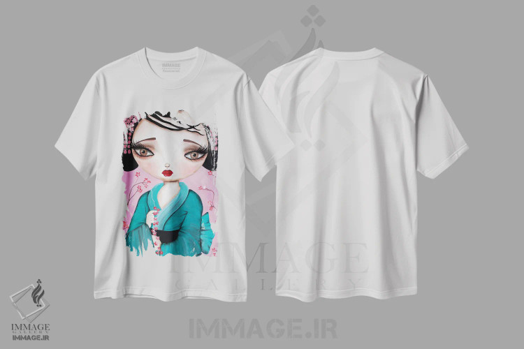 تیشرت سفید طرح دار گیشای کوچک، دکور آسیایی اثر داتی گلیسون | فروشگاه ایماژ