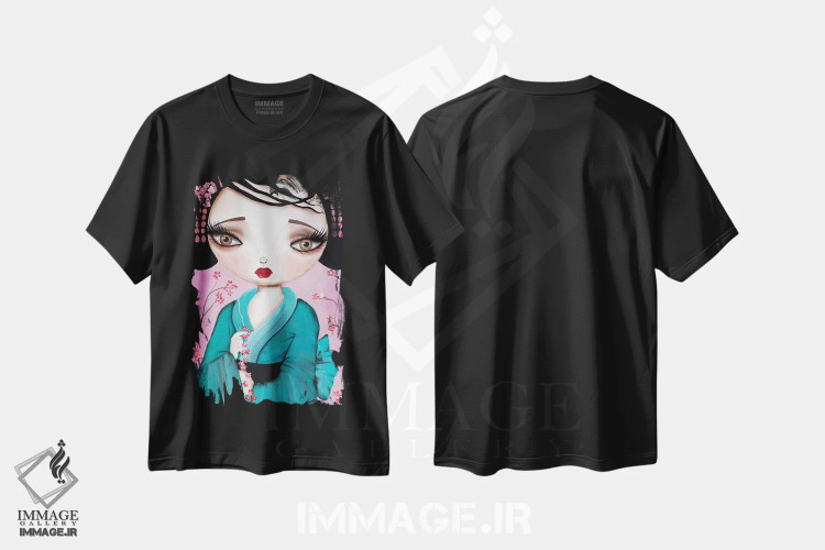 تیشرت مشکی طرح دار گیشای کوچک، دکور آسیایی اثر داتی گلیسون | immage.ir