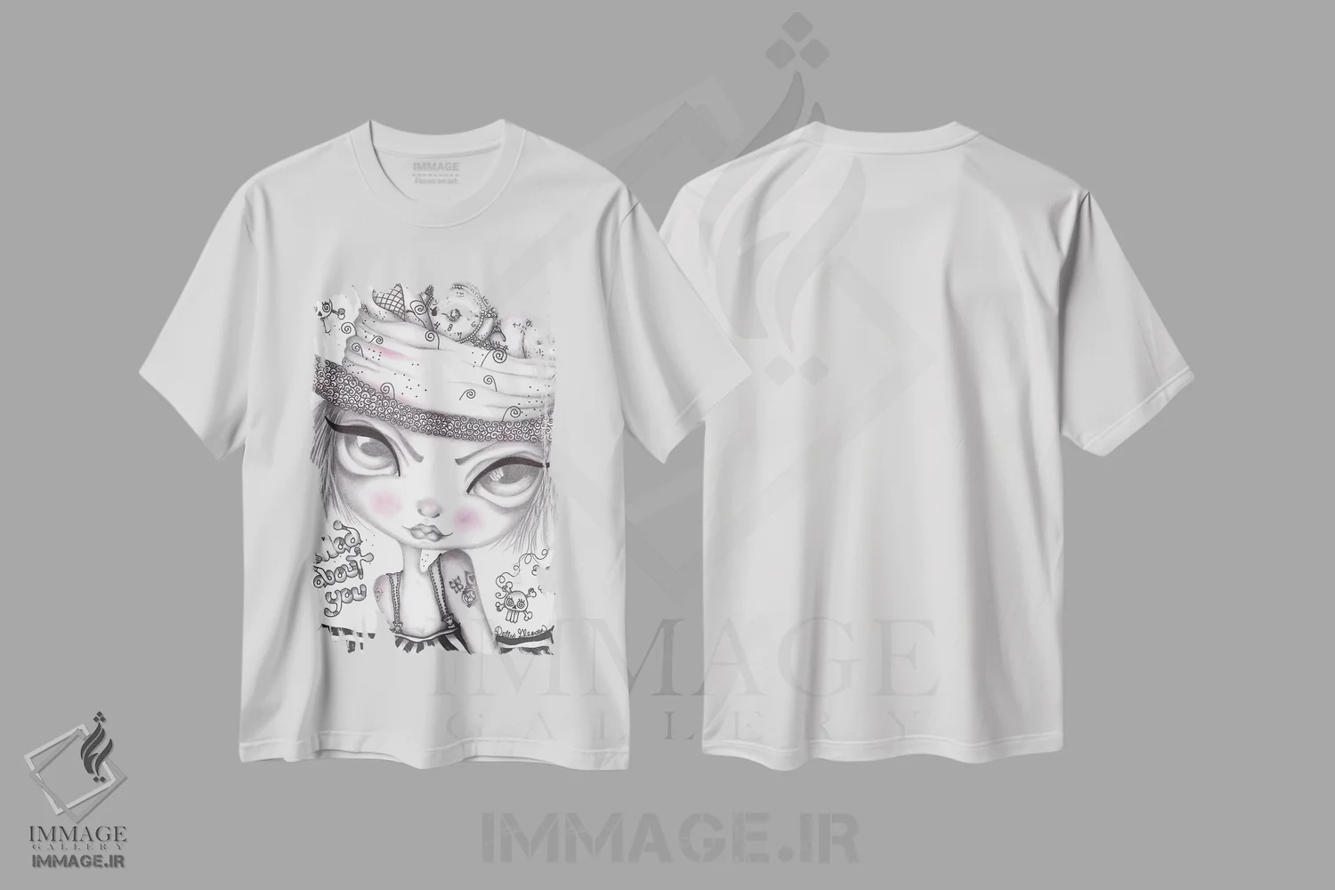 تیشرت سفید طرح دار دیوانهٔ تو، هنر فاخر معاصر اثر داتی گلیسون | فروشگاه ایماژ