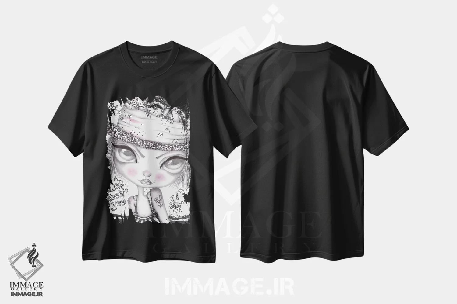 تیشرت مشکی طرح دار دیوانهٔ تو، هنر فاخر معاصر اثر داتی گلیسون | immage.ir