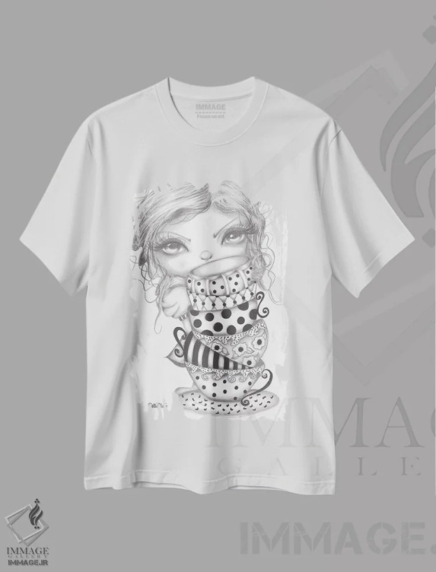 تیشرت سفید طرح دار آلیس قایم باشک، هنر فاخر معاصر اثر داتی گلیسون | فروشگاه ایماژ